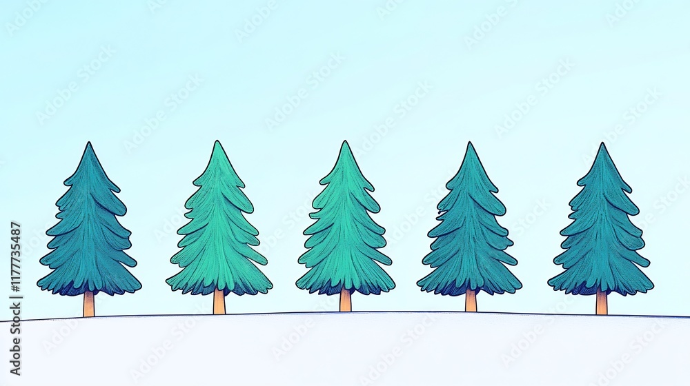 Obraz premium Charmingly Illustrated Winter Pines: Digital Art in a Minimalist Style. AI Generated