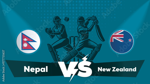 Nepal VS New Zealand Match , New Zealand Vs Nepal  cricket match , Cricket match concept with creative illustration.eps