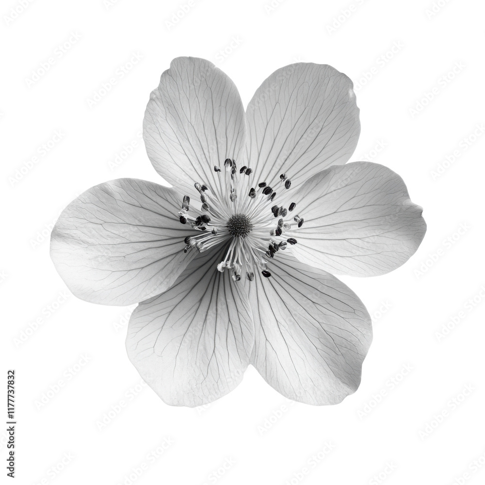 Obraz premium Silverweed wild flower in black and white color on transparent background