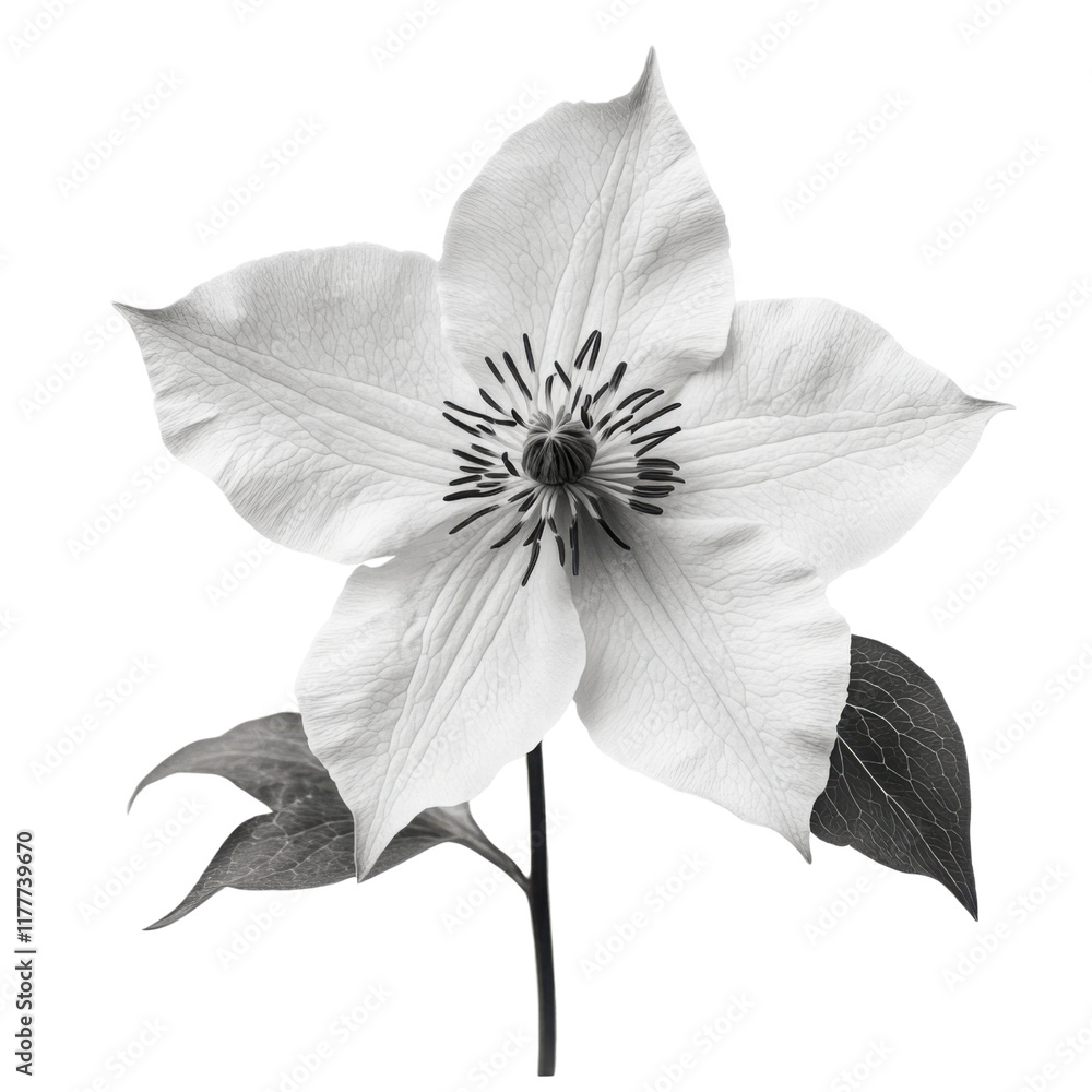 Obraz premium Wild Clematis wild flower in black and white color on transparent background
