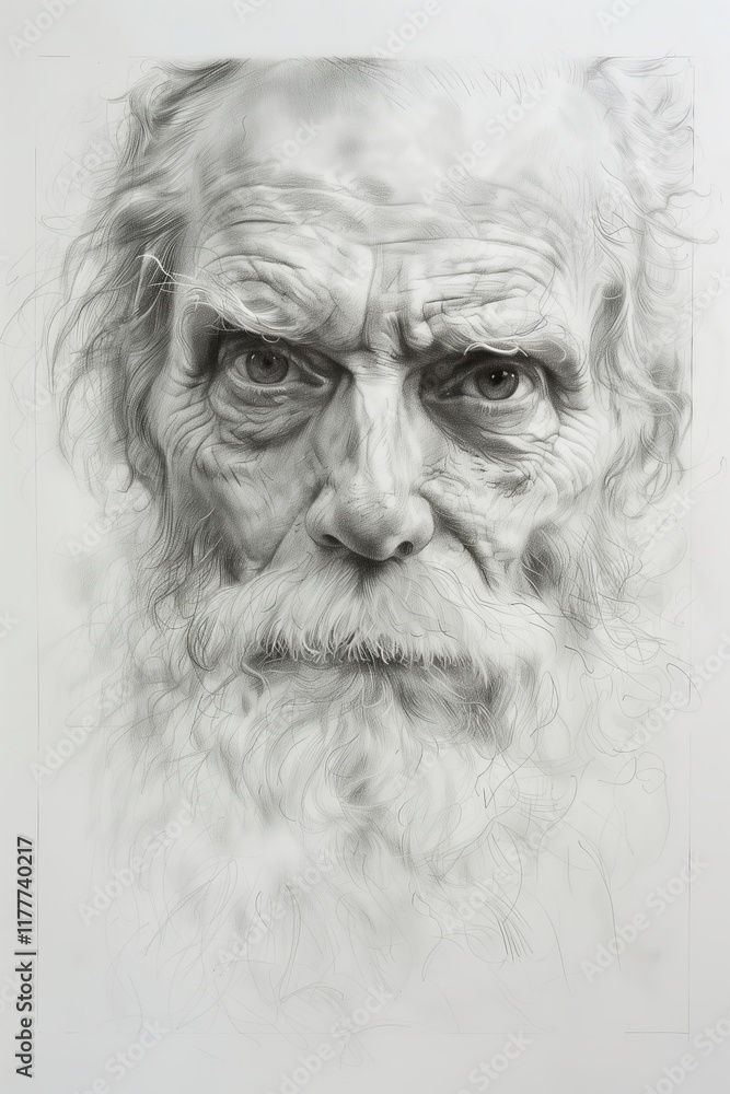 A close-up sketch of an elderly man with expressive features highlighting wisdom and age. A close-up sketch of an elderly man with expressive features highlighting wisdom and age.