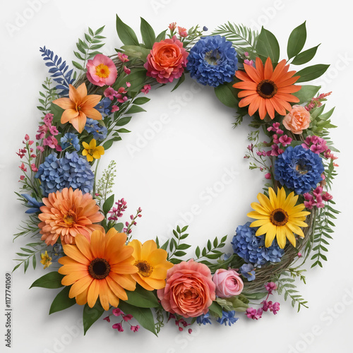 floral wreath frame in white background