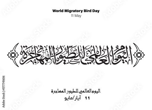 Migratory Bird Holiday Arabic Calligraphy, Translated World Migratory Bird Day, 11 May