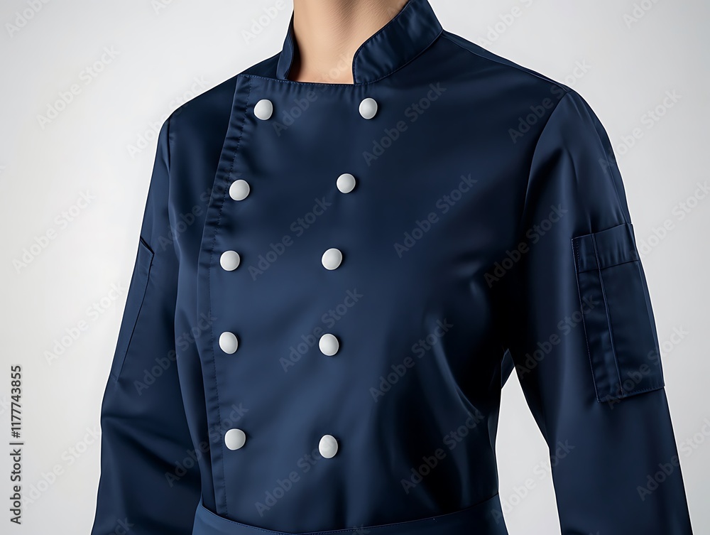 Navy blue chef uniform mockup with clear outfit design, ideal for kitchen mockup sets Navy blue chef uniform mockup with clear outfit design, ideal for kitchen mockup sets