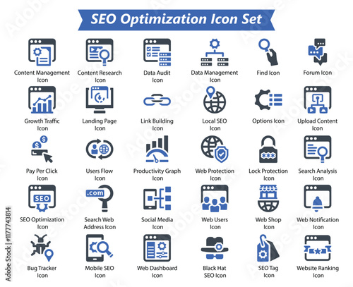 Seo Optimization Blue Icon Set