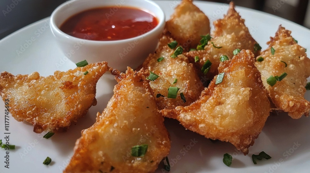 Delicious Crab Rangoon, Asian-inspired cuisine, vibrant colors, cultural culinary delight Delicious Crab Rangoon, Asian-inspired cuisine, vibrant colors, cultural culinary delight