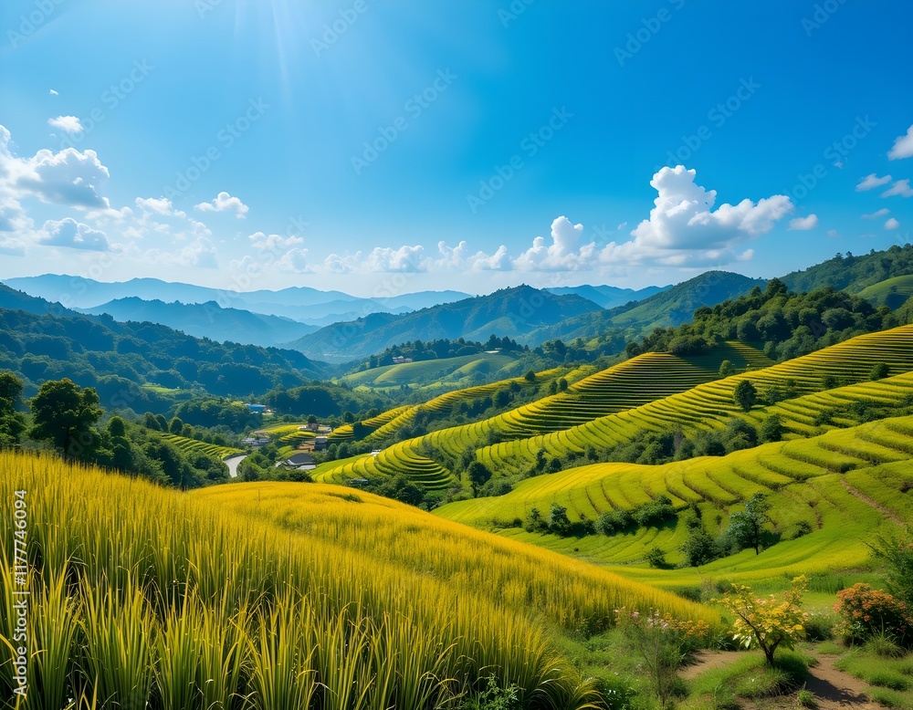Naklejka premium Terraced rice fields in Southeast Asia