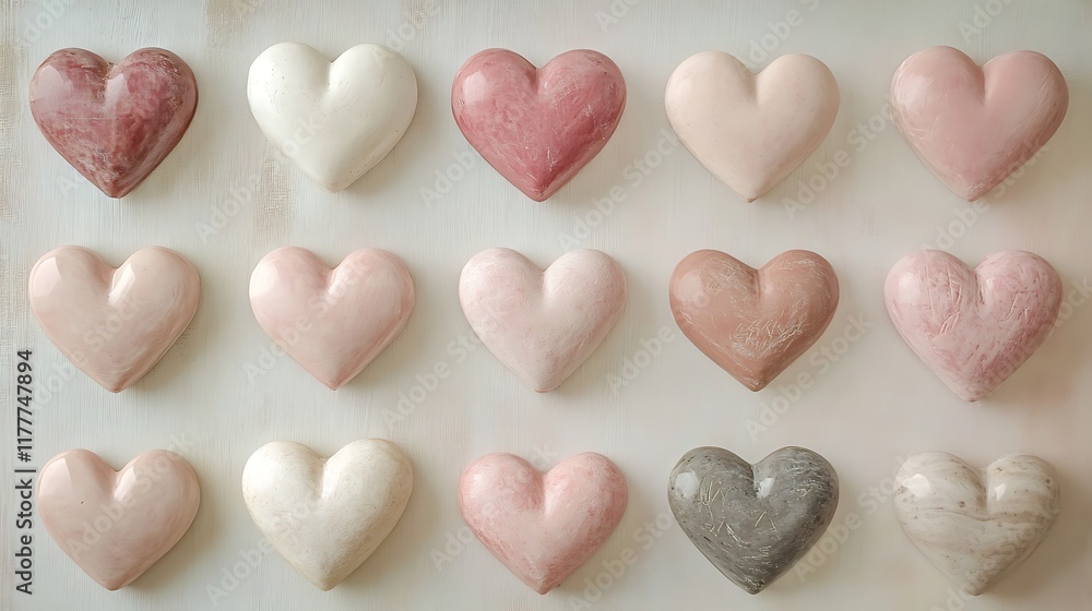 Obraz premium A collection of pastel pink hearts symbolizing love on a gentle backdrop