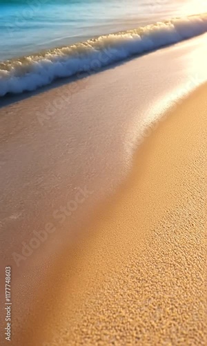 Ocean wave on sandy beach, sunny day