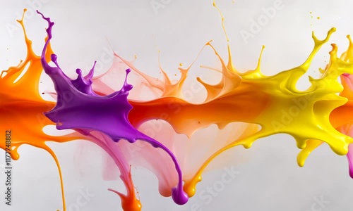 Orange, purple paint flow, white backdrop, design