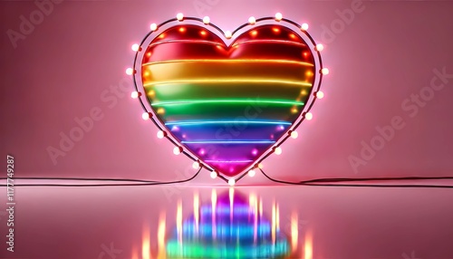 Luminous heart, with the colors of the LGBT+ community, Valentine's Day banner, created with Geberative A.I. photo