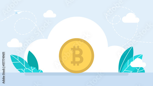Cryptocurrency concept or electronic payments. Concept bitcoin exchange and payment. Cryptocurrency symbol on white background. Golden bitcoin coin. Vector illustration.