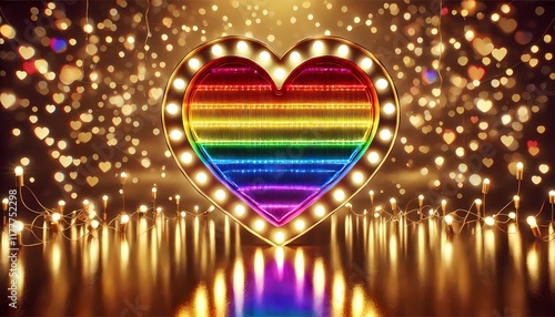 Luminous heart, with the colors of the LGBT+ community, Valentine's Day banner, created with Geberative A.I. photo