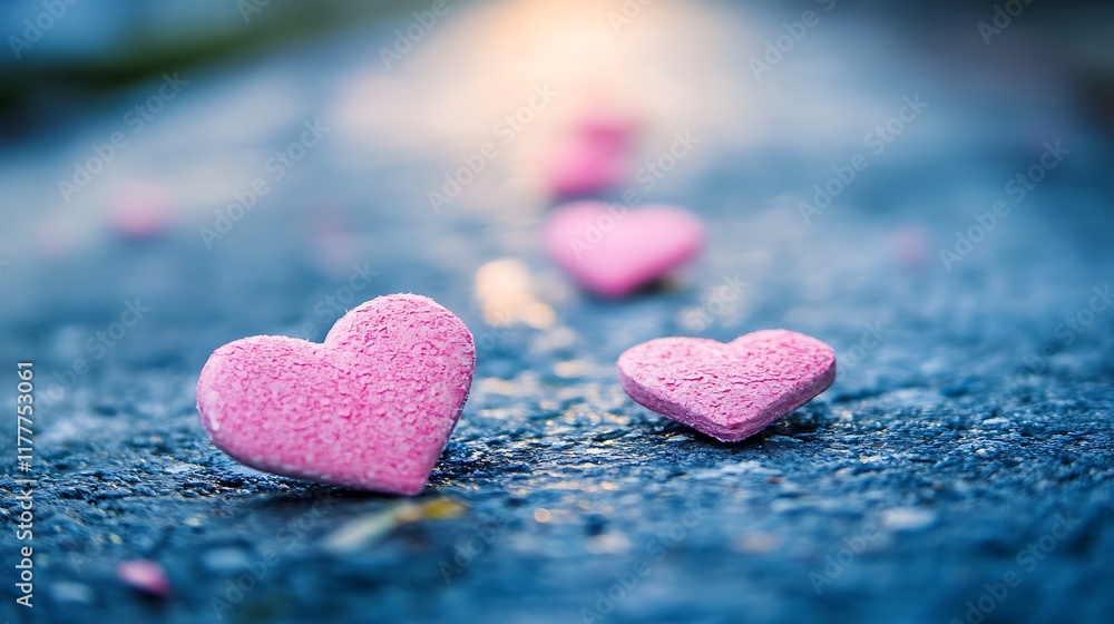 Fototapeta premium Many pastel pink hearts representing love scattered across a gentle surface