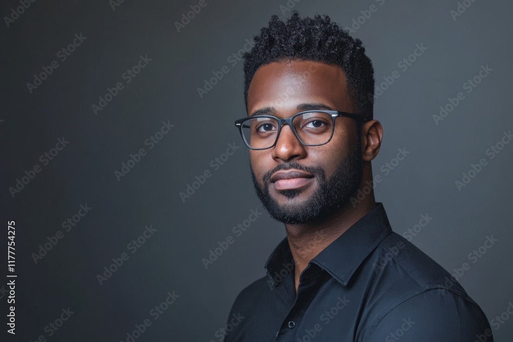 Fototapeta premium Confident Young Man with Glasses Posing Against a Dark Background