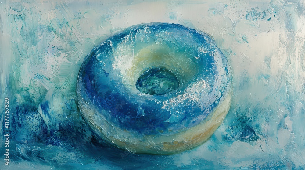 Fototapeta premium Soft Blue Glazed Donut with Sugary Surface Placed on a Light Textured Background