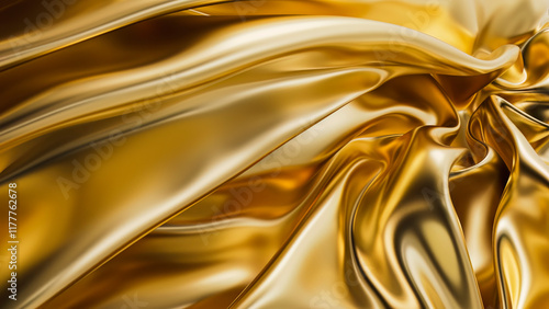 Flowing 3D golden metallic silk fabric abstract
