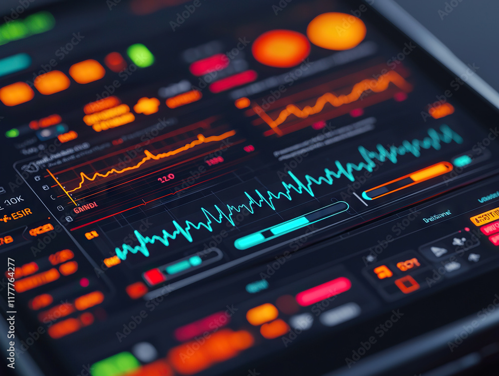 futuristic digital health interface displaying real time analytics with vibrant graphs and metrics futuristic digital health interface displaying real time analytics with vibrant graphs and metrics