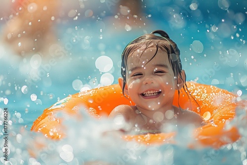 child playing in the pool