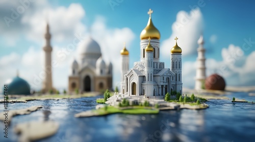 a model of a building with a golden dome and a cross on top of it