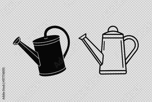 watering can vector set with silhouettes and line art, ideal for gardening designs, branding, and creative artwork