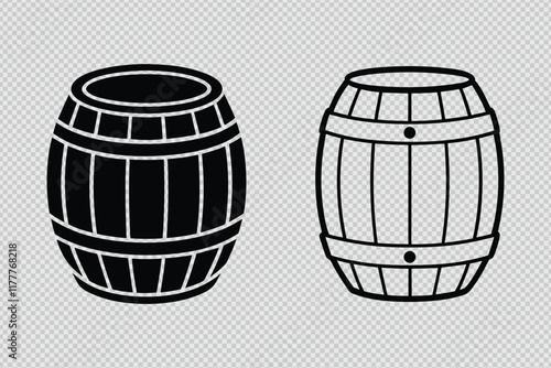 Wooden Barrel Silhouette and Line Art Vector for Rustic Designs