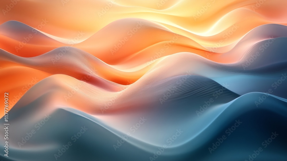 Fototapeta premium Abstract Orange and Blue Wavy Landscape Design