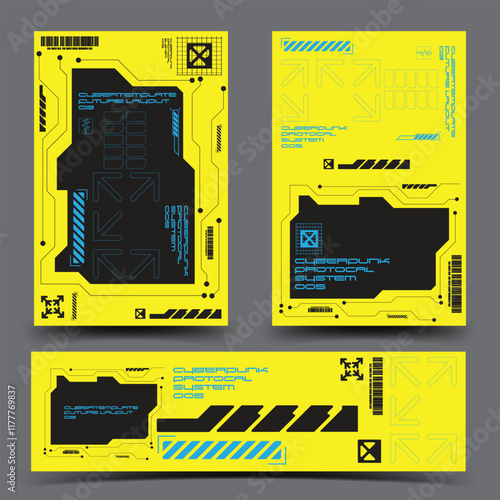 cyberpunk y2k 2000s gaming futuristic icon pattern set collection banner poster template hud branding decals, 2d illustration rendering vector 