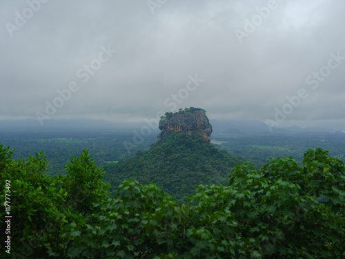 Sigiria Rock surrounded by lush greens in Sri Lanka  photo