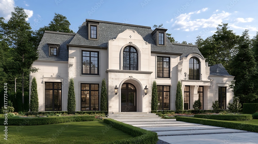 High Resolution Image Showcasing a Beautiful American House Front View High Resolution Image Showcasing a Beautiful American House Front View