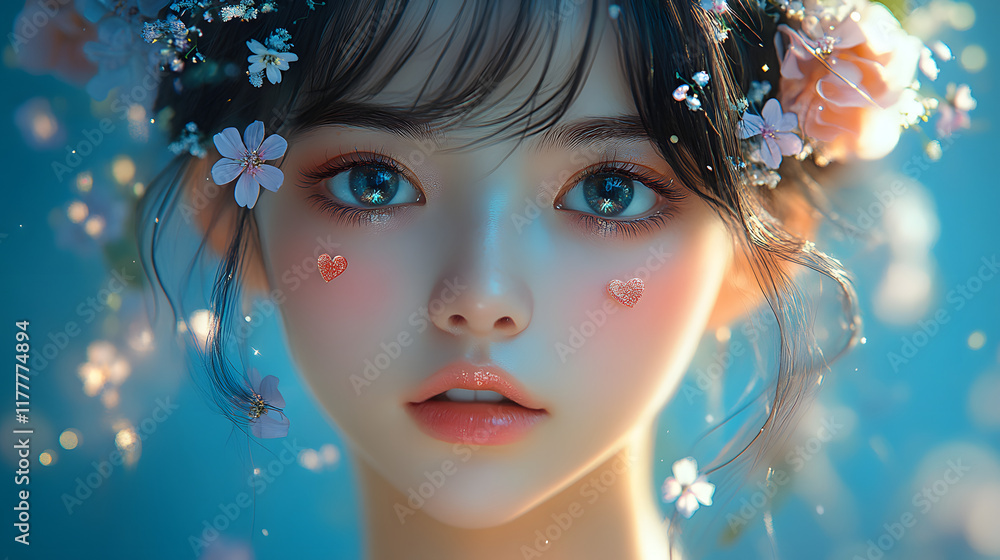An Illustration of a Charming Cute Girl in Yume Kawaii Style with Playful Elements and Heart Motifs An Illustration of a Charming Cute Girl in Yume Kawaii Style with Playful Elements and Heart Motifs