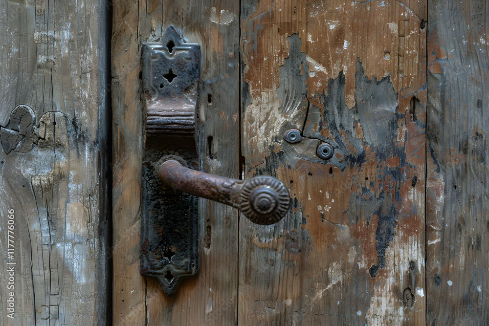 Rustic Wooden Handle on Aged Door Evoking Nostalgia and Craftsmanship Rustic Wooden Handle on Aged Door Evoking Nostalgia and Craftsmanship