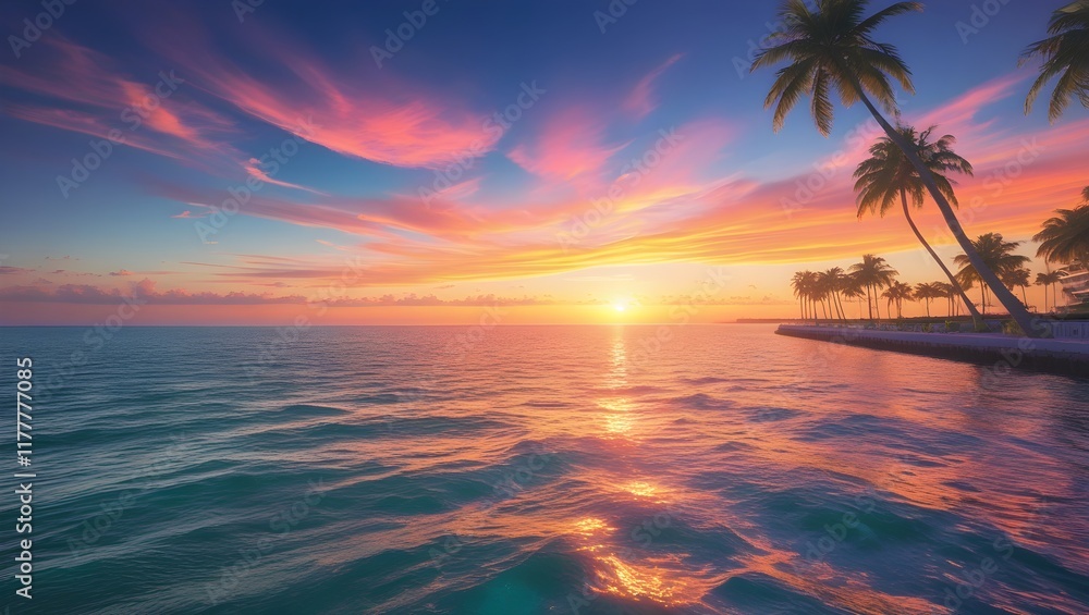 Spectacular Ocean Sunset with Vibrant, Colorful Clouds Spectacular Ocean Sunset with Vibrant, Colorful Clouds