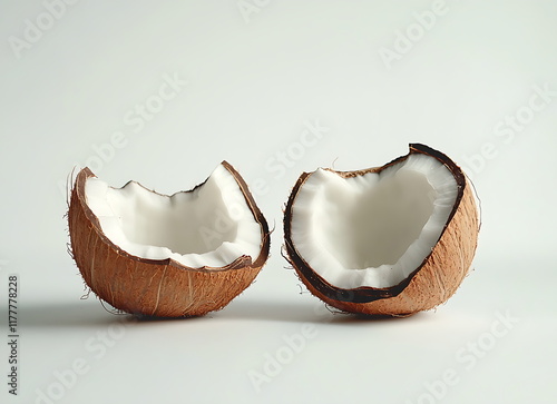 Coconut closeup. Open coconut. Isolated on transparent background.