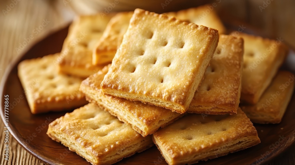Freshly Baked Golden Crunchy Biscuits Piled on a Rustic Wooden Plate for Snack or Dessert Inspiration Freshly Baked Golden Crunchy Biscuits Piled on a Rustic Wooden Plate for Snack or Dessert Inspiration