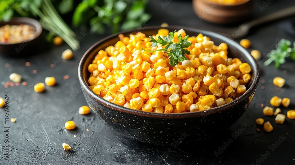 Golden Cheesy Crunchy Corn Snacks in a Rustic Bowl Surrounded by Fresh Ingredients and Herbs Golden Cheesy Crunchy Corn Snacks in a Rustic Bowl Surrounded by Fresh Ingredients and Herbs