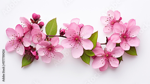 Three clusters of pink flowers with green leave