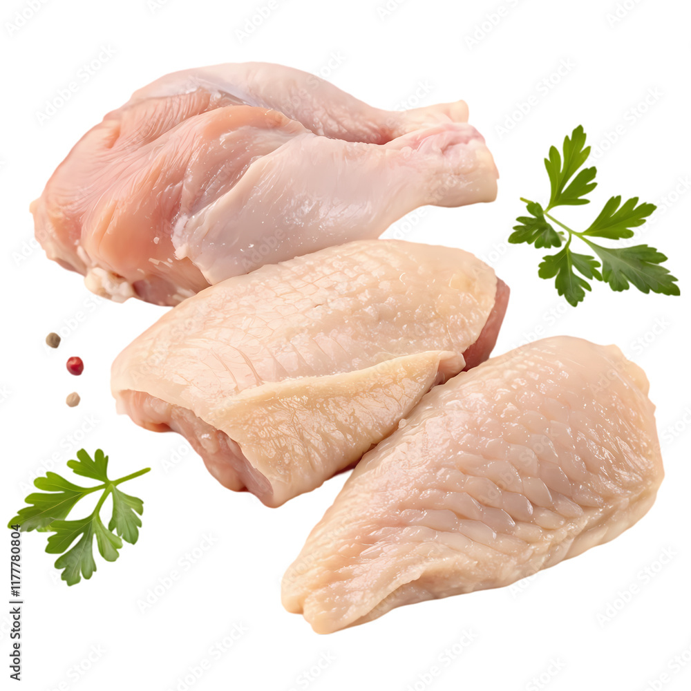 Fresh Chicken Drumsticks and Breast Pieces with Herbs and Spices Fresh Chicken Drumsticks and Breast Pieces with Herbs and Spices