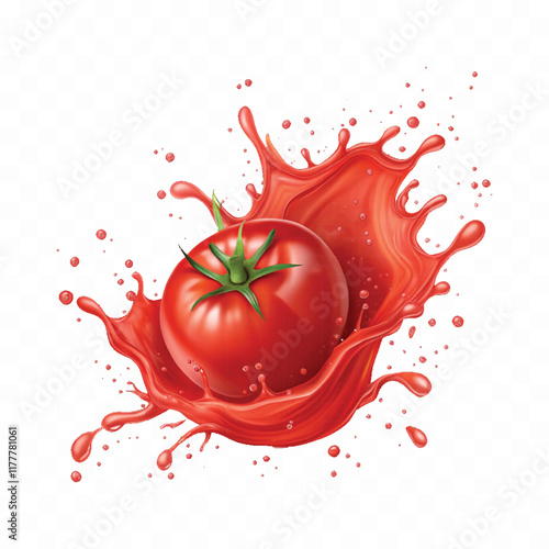 abstract 3d Splashes of tomato ketchup or red liquid tomato juice isolated on white background