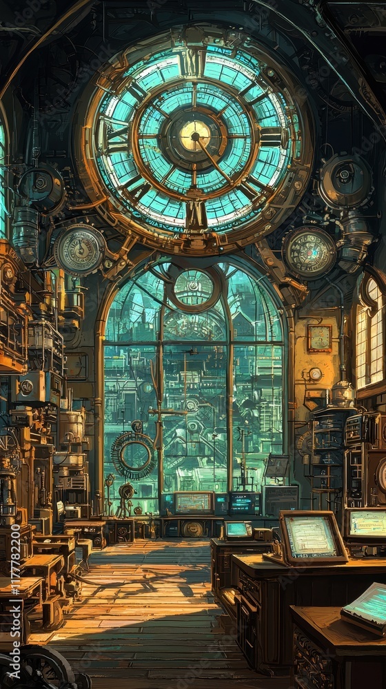 Obraz premium Steampunk Clockwork Laboratory Interior Design