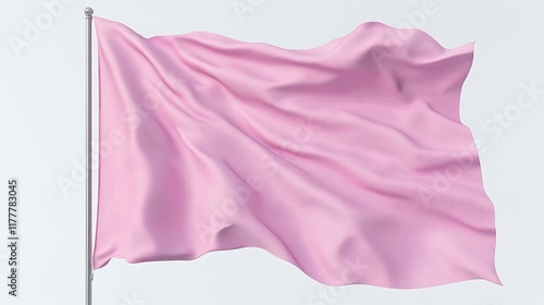 Pastel pink blank flag with smooth, soft surface on white backdrop