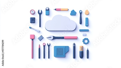 Utilizing a toolset icon with cloud representation cloud migration solutions technology environments photo