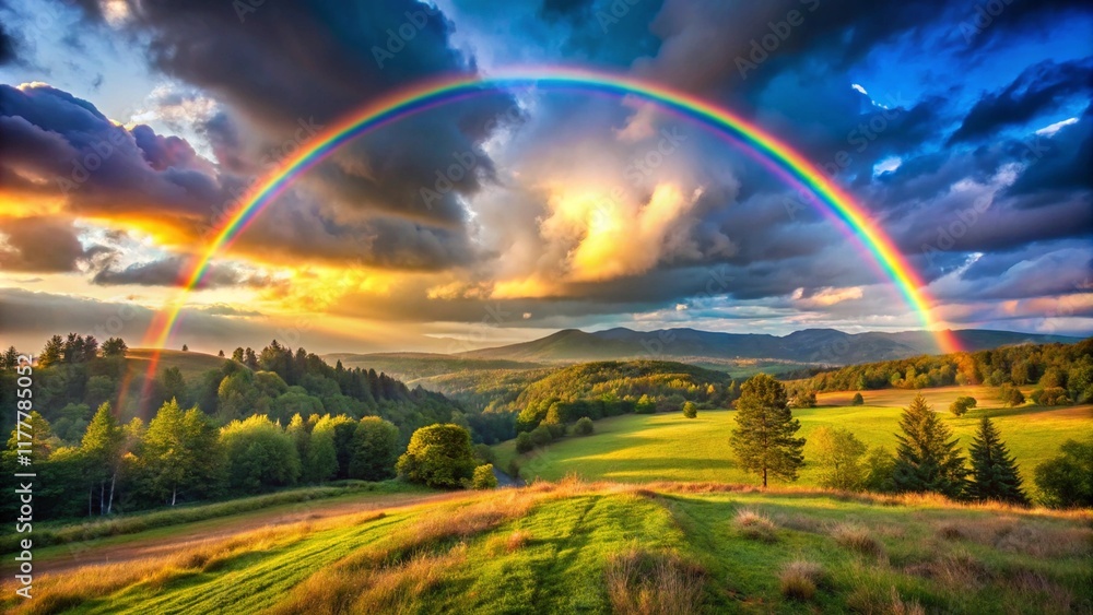 A rainbow background is over the river in Realistic Rainbow Scenery Showing in nature.
A rainbow background is over the river in Realistic Rainbow Scenery Showing in nature.
