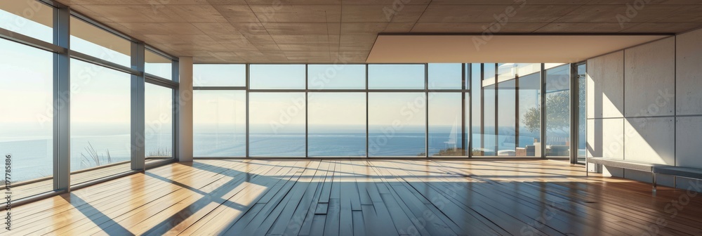 Obraz premium Modern Interior Design with Spacious Windows and Panoramic View