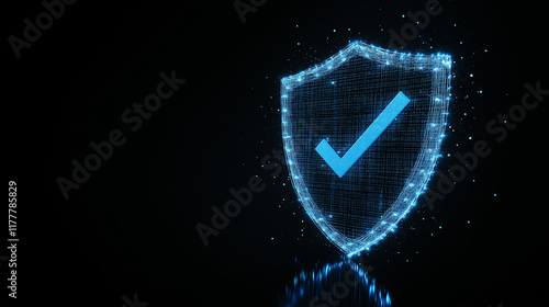 Glowing digital shield with check mark symbolizing security and protection