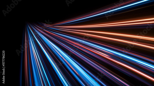 Abstract light trails converging in the dark creating a dynamic visual
