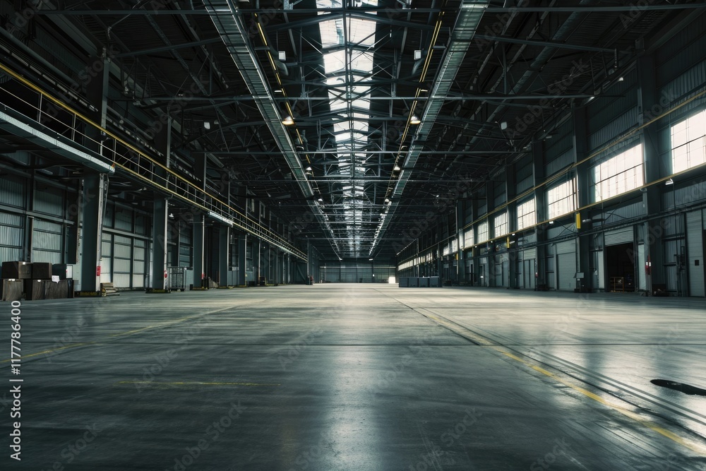 Modern Interior of a Distribution Warehouse with Empty Floor Space Modern Interior of a Distribution Warehouse with Empty Floor Space