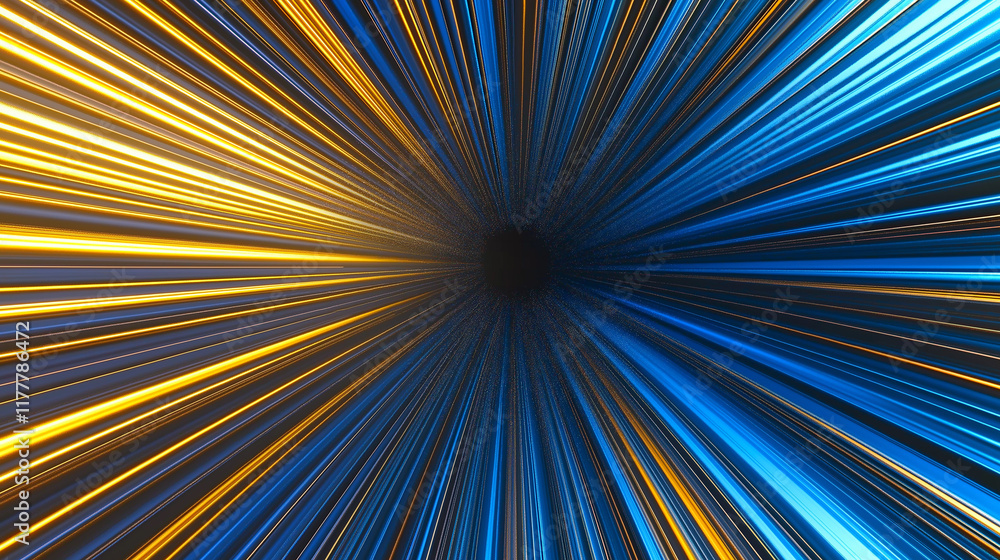 Obraz premium Blue and yellow speed lines converging into a black hole creating a tunnel effect