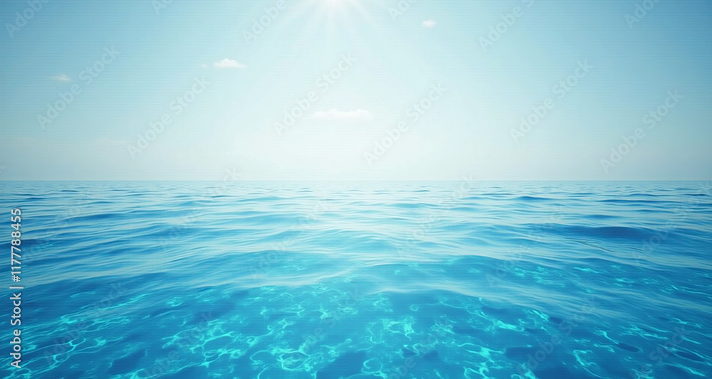 Obraz premium Calm Ocean Horizon with Sparkling Blue Water Under Clear Sunny Sky 