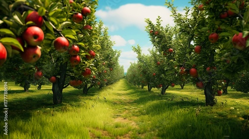 A photo of a thriving organic apple orchard